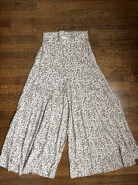 Wide Leg Animal Print Palazzo ankle Pants - Cream Brown